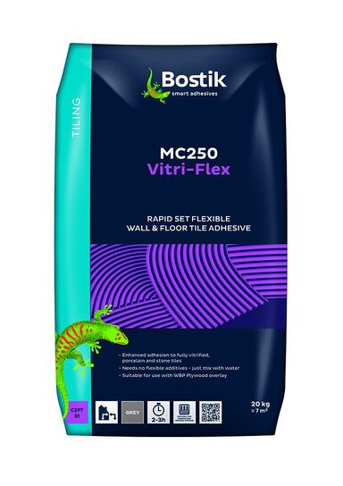 MC250 VITRI-FLEX RAPID SET FLEXIBLE WALL AND FLOOR TILE ADHESIVE 20KG (GREY) SETS IN 2 HOURS