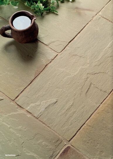 290 X 290 X 22MM RAJ GREEN SANDSTONE CALIBRATED PAVING (RED MARK)