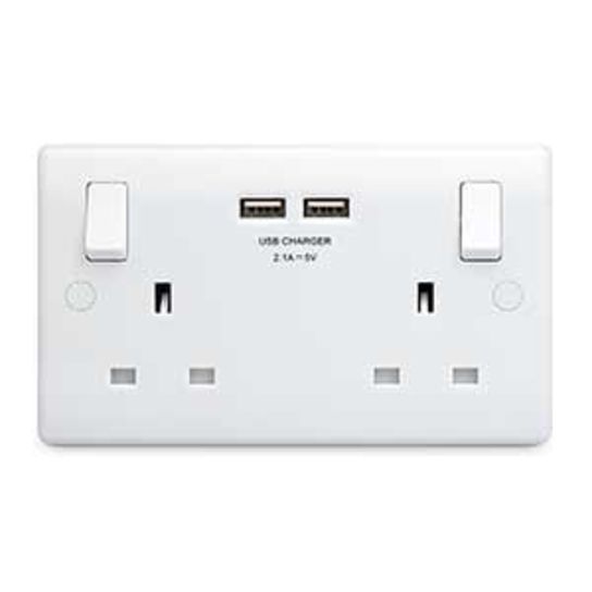 13A 2 GANG SINGLE POLED SWITCHED SOCKET 2 X USB 3.1A SHARED (822u3-01)