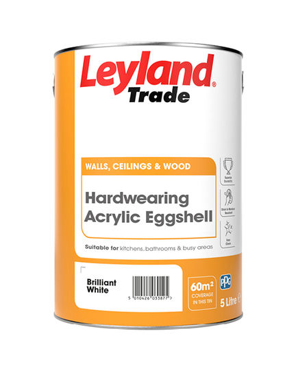 5L LEYLAND TRADE HARDWEARING ACRYLIC EGGSHELL BRILLIANT WHITE