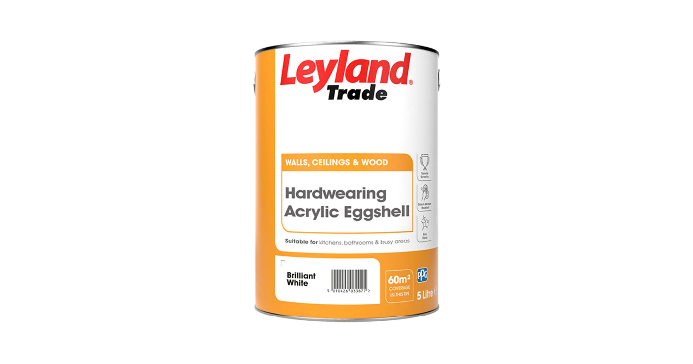 2.5L LEYLAND TRADE HARDWEARING ACRYLIC EGGSHELL BRILLIANT WHITE