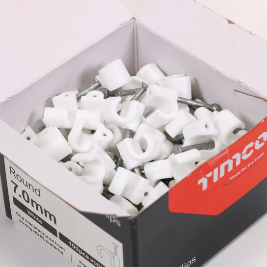 Round Cable Clip White (TO FIT 7MM) (100 PCS)