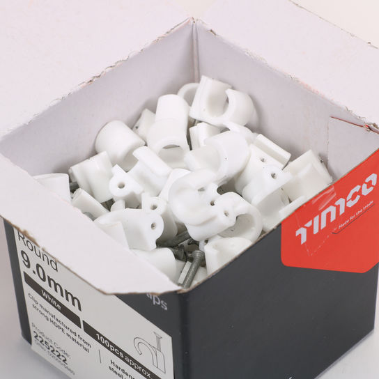 Round Cable Clip White (TO FIT 9MM) (100 PCS)