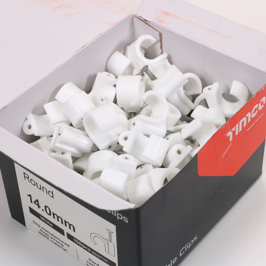 Round Cable Clip White (TO FIT 14MM) (100 PCS)