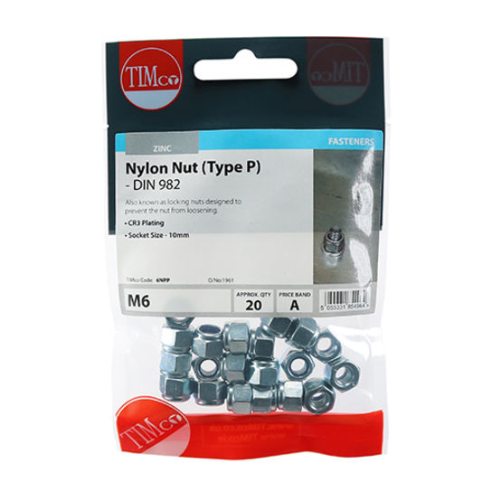 M6 P Nylon Nut DIN 982 - BZP (20)