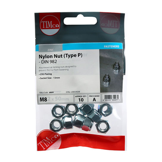M8 P Nylon Nut DIN 982 - BZP (10)