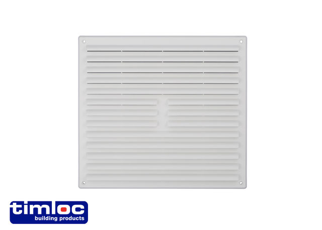 9" X 9" WHITE PLASTIC LOUVRE VENT C/W FLY MESH 1212WF