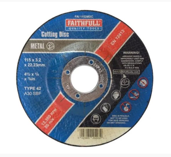 FAITHFULL 115MM METAL CUTTING DISC DEP CENTRE