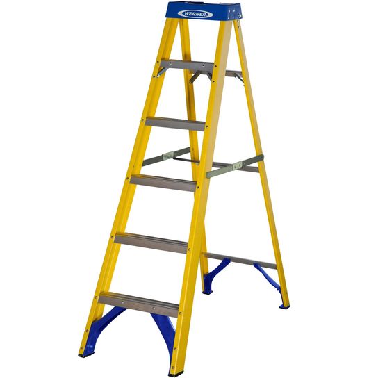 WERNER F/GLASS SWINGBACK STEPLADDER TRADE 6 TREAD MAX LOAD 150KG
