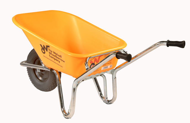 PHOENIX 120 LITRE HDPE HEAVY DUTY WHEELBARROW ZINC COATED FRAME  PNEUMATIC TYRE YELLOW BODY