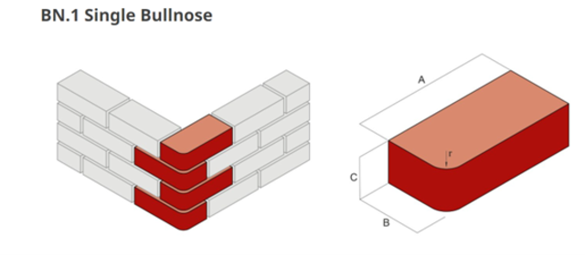 65MM BN1.2 SMOOTH RED SINGLE BULL NOSE BRICK 51MM RADIUS PERFORATED