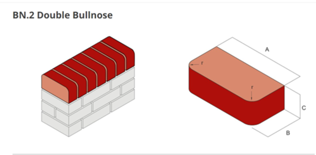 65MM BN2.2 SMOOTH RED DOUBLE  BULL NOSE BRICK 51MM RADIUS PERFORATED