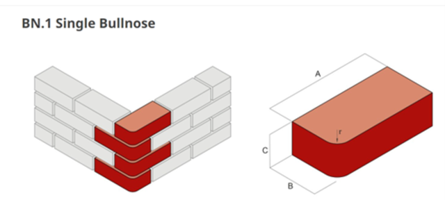 65MM BN1.2 SMOOTH BLUE SINGLE BULLNOSE  BRICK 51MM RADIUS PERFORATED